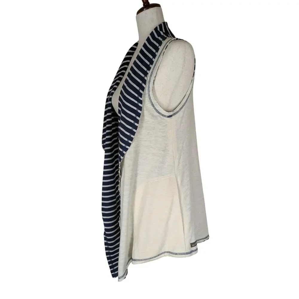Matilda Jane Women's Full Moon Reversible Vest Navy Blue Cream Stripe Size Large
